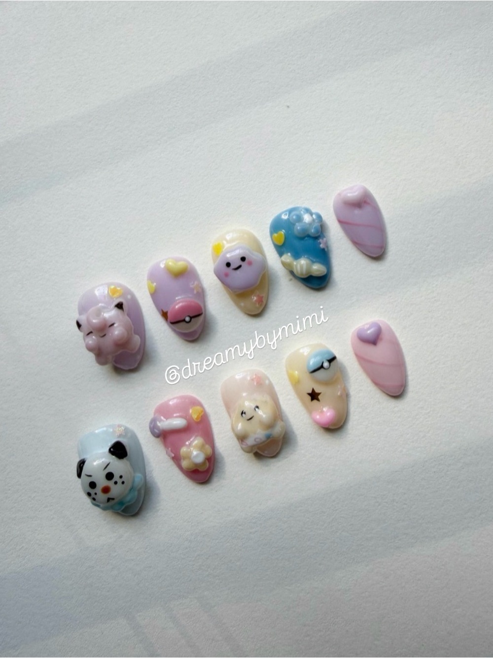 Pokemon short almond press on nails gel x